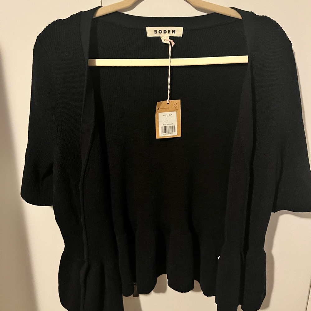 Boden Black Cardigan Sweater Lightweight Open-Front